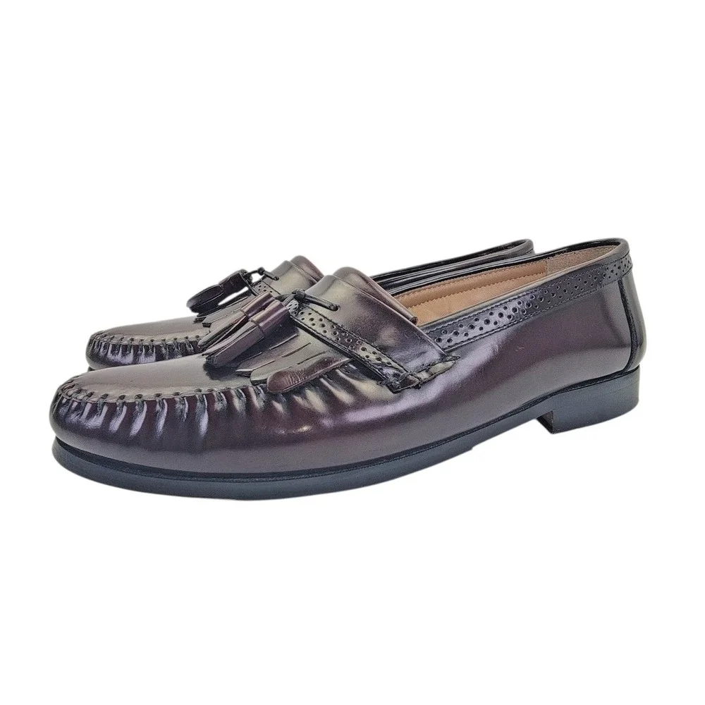 Bass‎ Niles Men's Burgundy Leather Moc Toe Kiltie Tassel Loafer Shoes Size 10 D